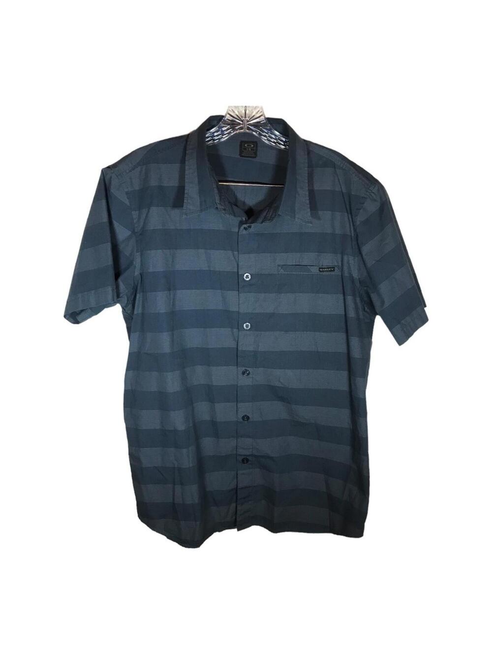 Oakley shirt men’s L blue gray striped short sleeve button front casual